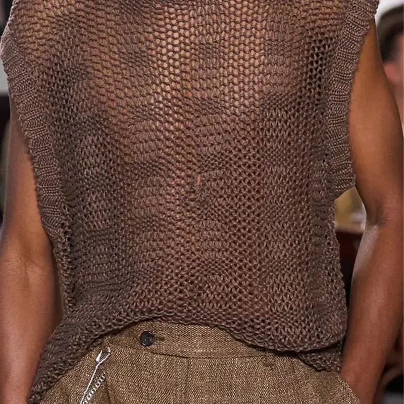 Men's Spring And Summer Fashion Casual Slightly Transparent Sexy Round Neck Knitted Tank Top MTA1609F8K sold by Manly product image thumbnail 3