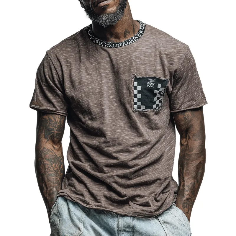 Men's Loose Round Neck Plaid Short Sleeve T-Shirt MTA1940F8X sold by Manly