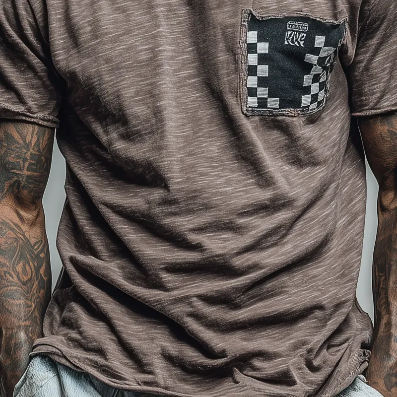 Men's Loose Round Neck Plaid Short Sleeve T-Shirt MTA1940F8X sold by Manly product image thumbnail 4