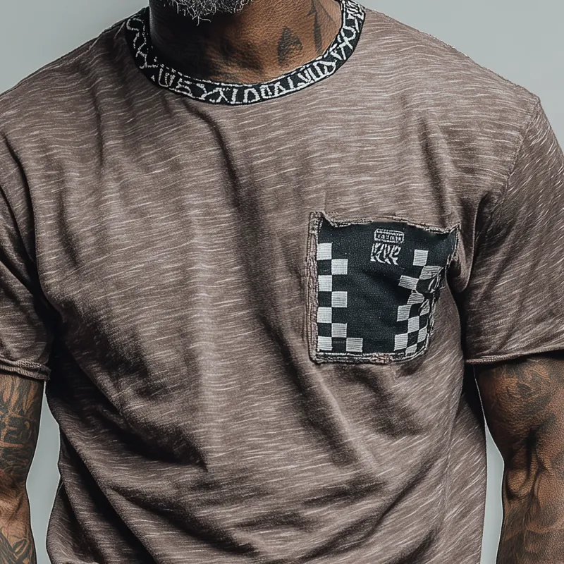 Men's Loose Round Neck Plaid Short Sleeve T-Shirt MTA1940F8X sold by Manly product image thumbnail 3