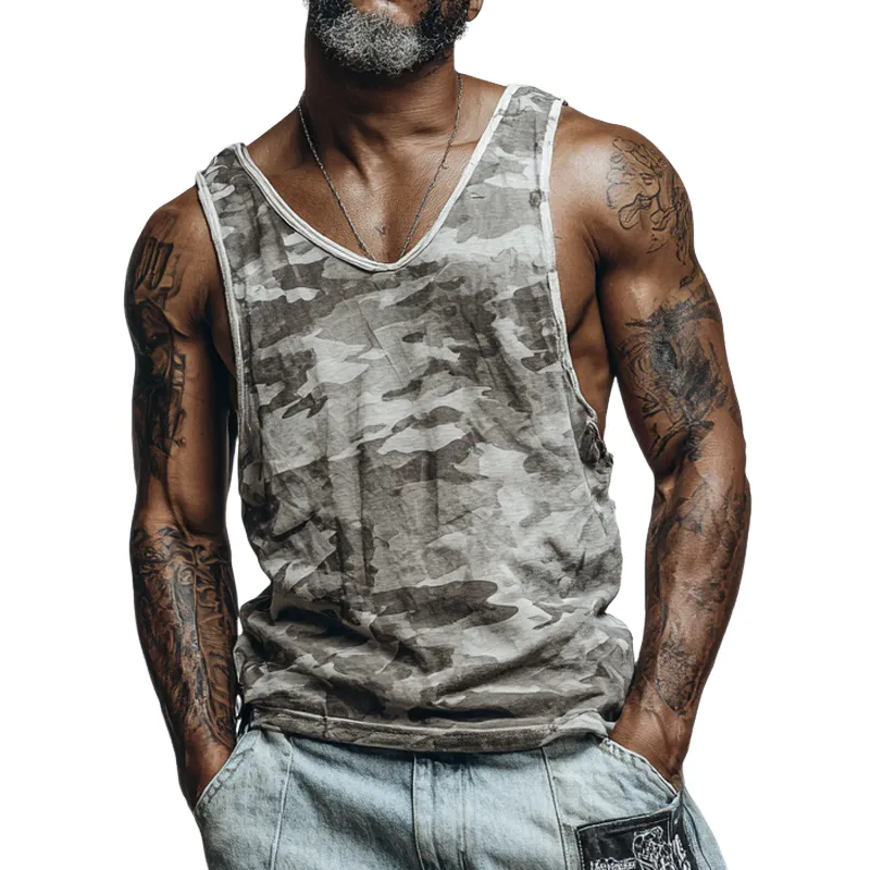 Men's Casual Camouflage Print V-Neck Tank Tops MTA1928F2X sold by Manly