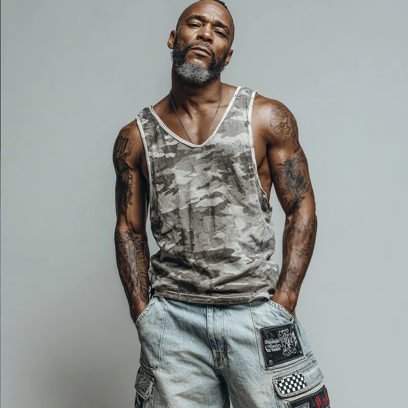 Men's Casual Camouflage Print V-Neck Tank Tops MTA1928F2X sold by Manly product image thumbnail 3