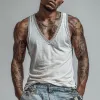 Men's Cotton Blend Loose V-Neck Tank Tops MTA1954F2X sold by Manly