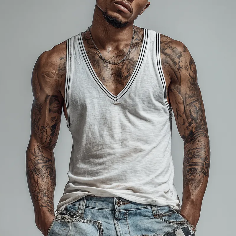 Men's Cotton Blend Loose V-Neck Tank Tops MTA1954F2X sold by Manly product image thumbnail 5