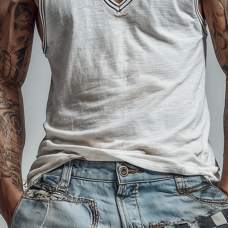 Men's Cotton Blend Loose V-Neck Tank Tops MTA1954F2X sold by Manly product image thumbnail 4