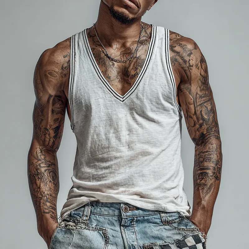 Men's Cotton Blend Loose V-Neck Tank Tops MTA1954F2X sold by Manly product image thumbnail 2