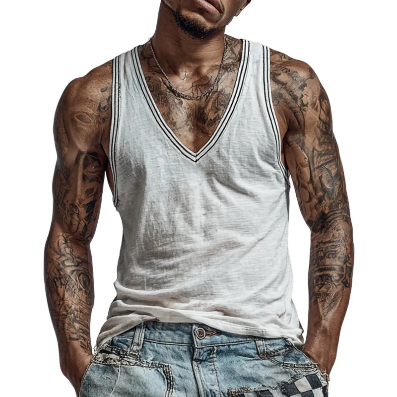 Men's Cotton Blend Loose V-Neck Tank Tops MTA1954F2X sold by Manly