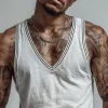 Men's Cotton Blend Loose V-Neck Tank Tops MTA1954F2X sold by Manly