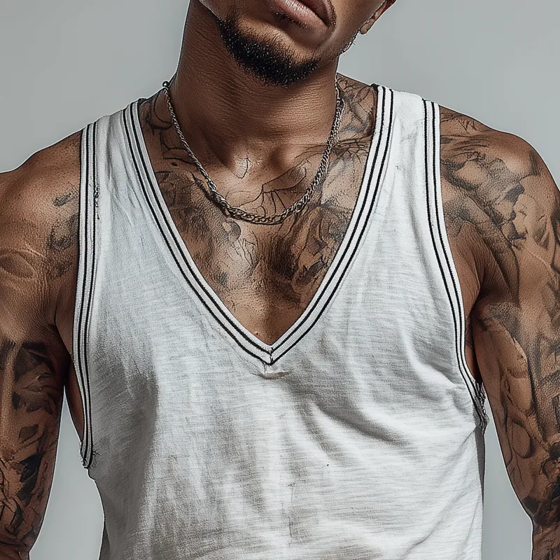 Men's Cotton Blend Loose V-Neck Tank Tops MTA1954F2X sold by Manly product image thumbnail 3