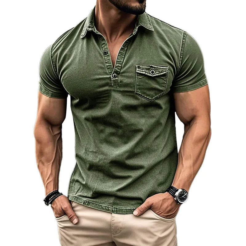 Men's Solid Color Slim Fit Short-Sleeved Polo Shirt MTA1160F7X sold by Manly product image thumbnail 2