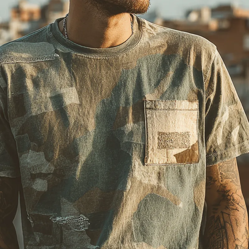 Men's Retro Camouflage Printed Round Neck Short Sleeve T-Shirt MTA1939F5X sold by Manly product image thumbnail 3