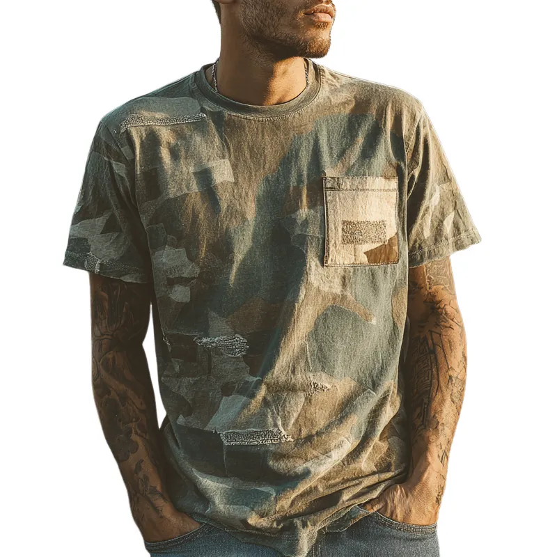 Men's Retro Camouflage Printed Round Neck Short Sleeve T-Shirt MTA1939F5X sold by Manly