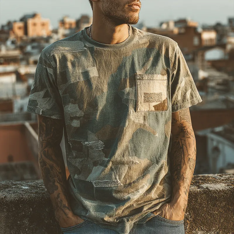 Men's Retro Camouflage Printed Round Neck Short Sleeve T-Shirt MTA1939F5X sold by Manly product image thumbnail 2