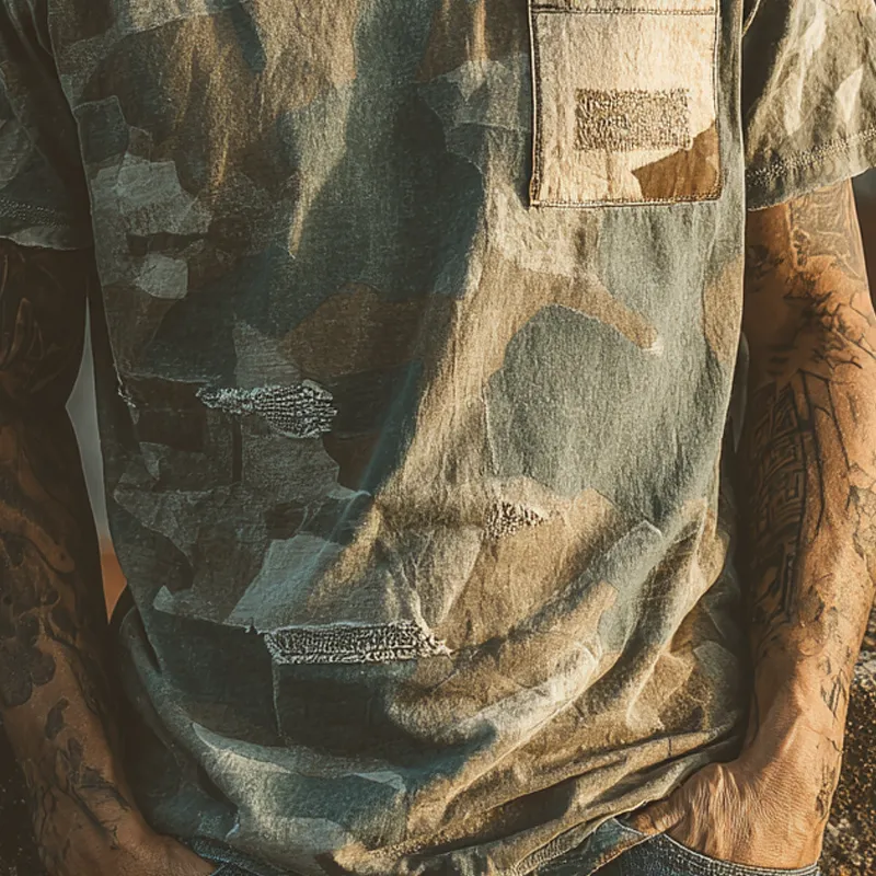 Men's Retro Camouflage Printed Round Neck Short Sleeve T-Shirt MTA1939F5X sold by Manly product image thumbnail 4