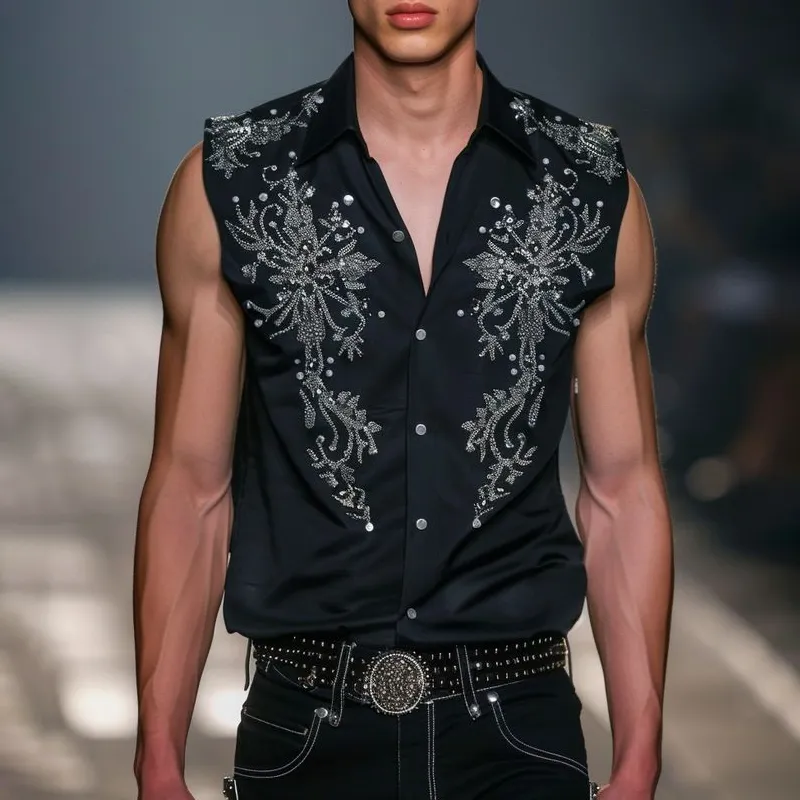 Men's Embroidered Lapel Sleeveless Single Breasted Tank Top MTA1975F2Z sold by Manly product image thumbnail 2