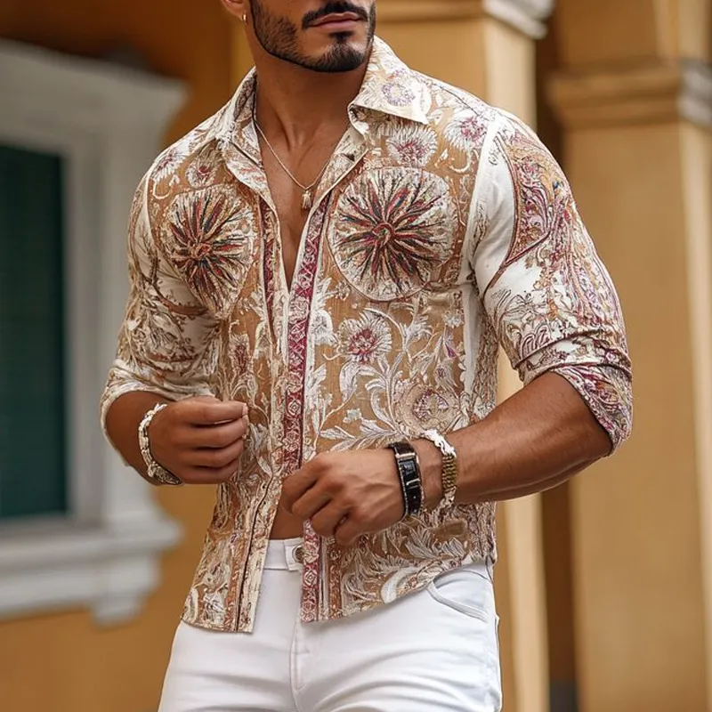 Men's Vintage Print Lapel Long Sleeve Shirt MTA1967F6Z sold by Manly product image thumbnail 2