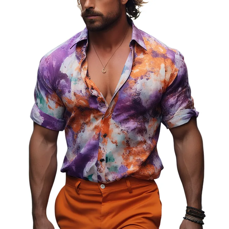 Men's Abstraction Print Lapel Short Sleeve Shirt MTA1949F3Z sold by Manly