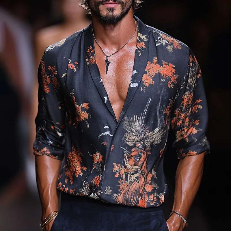 Men's Floral Print Lapel Long Sleeve Shirt MTA1918F8Z sold by Manly product image thumbnail 2