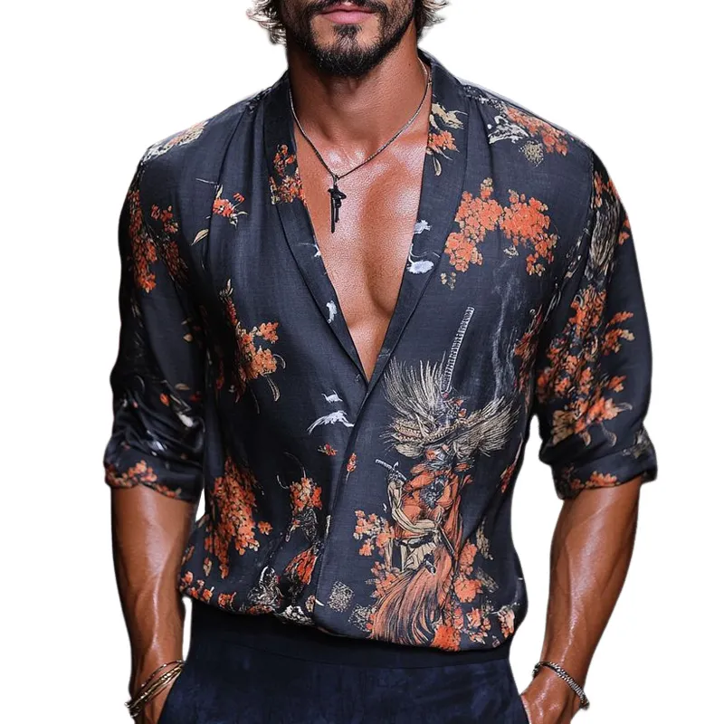 Men's Floral Print Lapel Long Sleeve Shirt MTA1918F8Z sold by Manly
