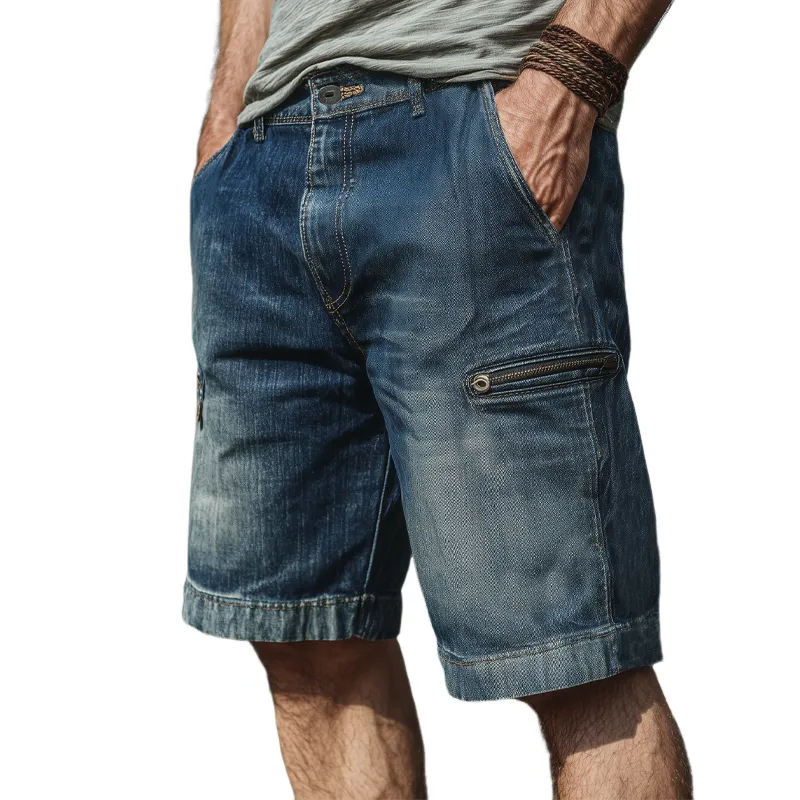 Men's Summer Loose Vintage Knee-Length Denim Shorts MTA1877F9U sold by Manly