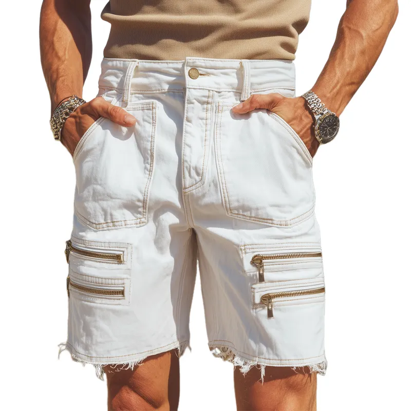 Men's Summer Comfortable Fashion Zipper Raw Edge Shorts MTA1941F5U sold by Manly