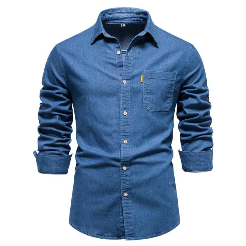 Men's Vintage Casual Solid Color Long Sleeve Denim Shirt 00411337Y sold by Manly