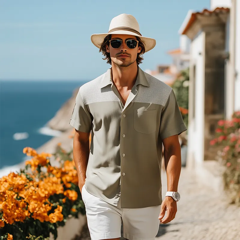 Men's Spring And Summer Fashion Casual Lyocell Tweed Short Sleeve Shirt MTA2170F7K sold by Manly product image thumbnail 3