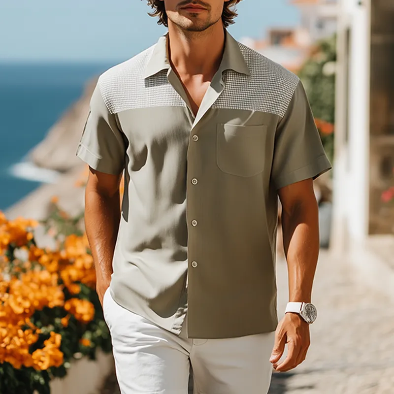 Men's Spring And Summer Fashion Casual Lyocell Tweed Short Sleeve Shirt MTA2170F7K sold by Manly product image thumbnail 2