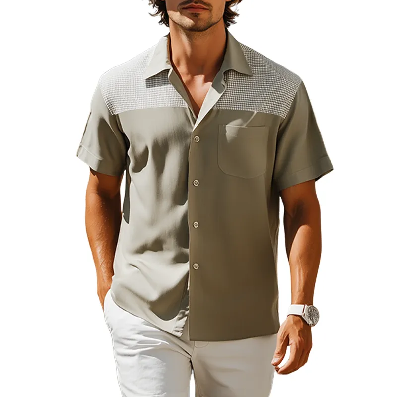 Men's Spring And Summer Fashion Casual Lyocell Tweed Short Sleeve Shirt MTA2170F7K sold by Manly