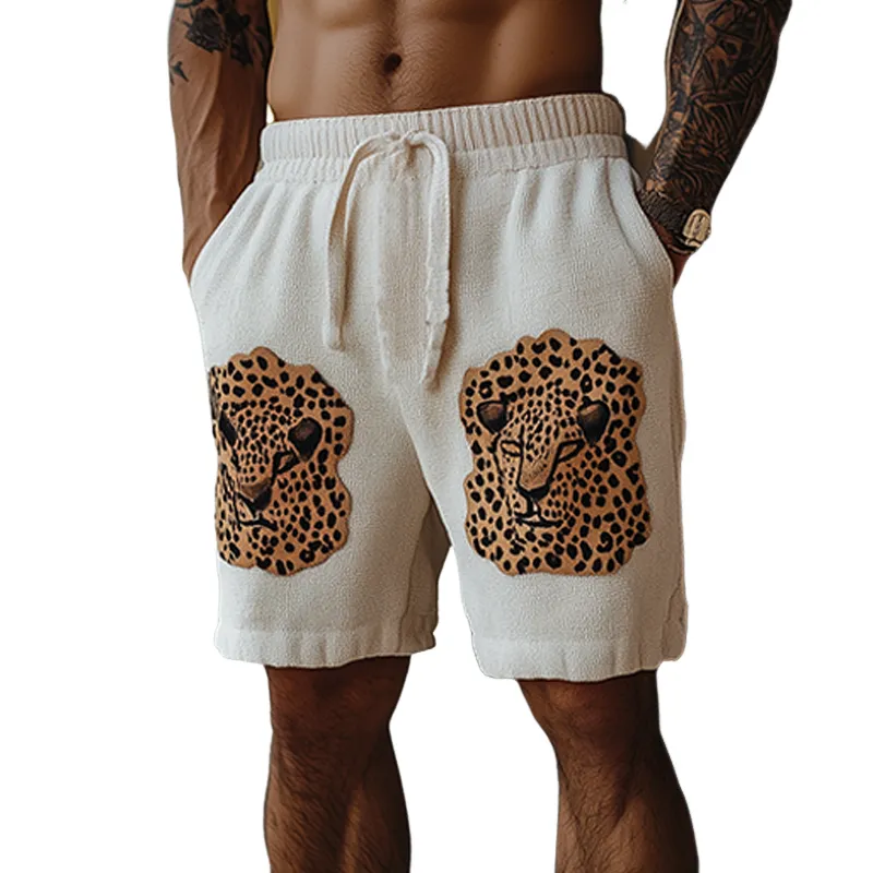 Men's Spring And Summer Fashion Leisure Vacation Style Leopard Pattern Knitted Elastic Waist Shorts MTA2089F9K sold by Manly