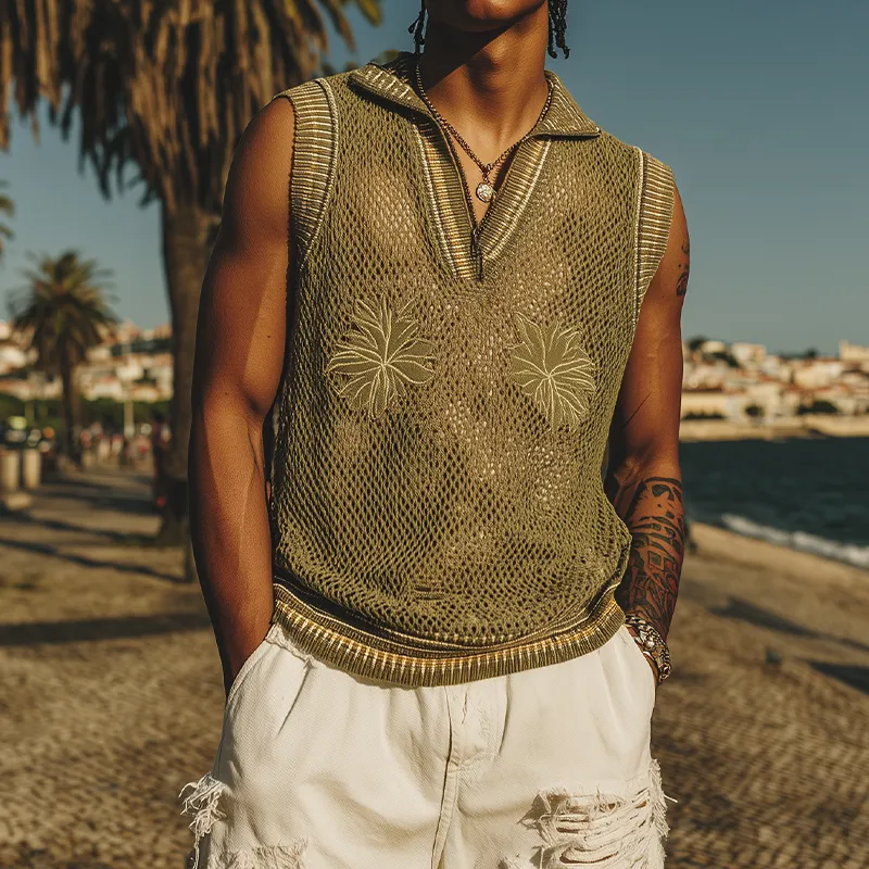 Men's Spring And Summer Fashion Casual Embroidered Knitted V-Neck Tank Top MTA2060F2K sold by Manly product image thumbnail 2