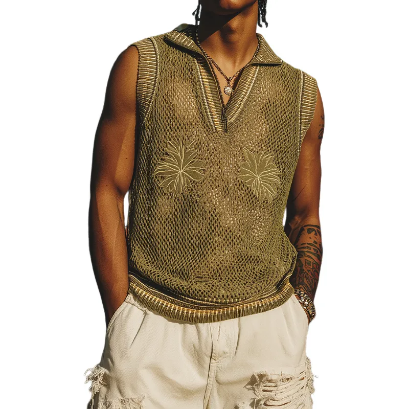 Men's Spring And Summer Fashion Casual Embroidered Knitted V-Neck Tank Top MTA2060F2K sold by Manly