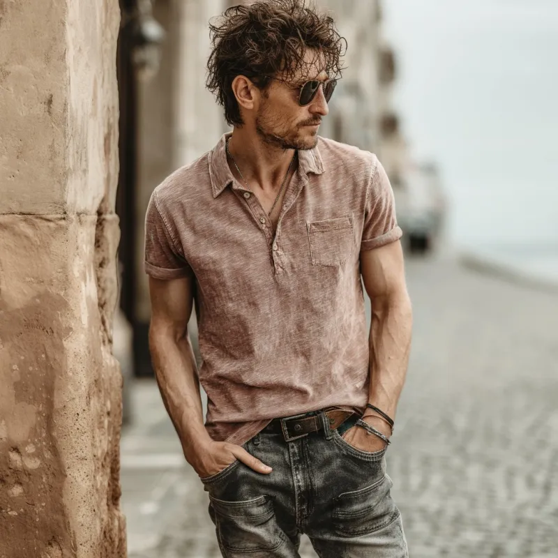 Men's Casual Breathable Cotton Lapel Patch Pocket Slim Fit Short-sleeved Polo Shirt MTA2153F9M sold by Manly product image thumbnail 3