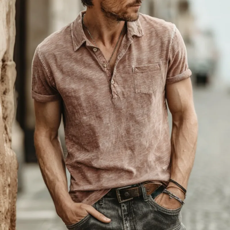 Men's Casual Breathable Cotton Lapel Patch Pocket Slim Fit Short-sleeved Polo Shirt MTA2153F9M sold by Manly product image thumbnail 2