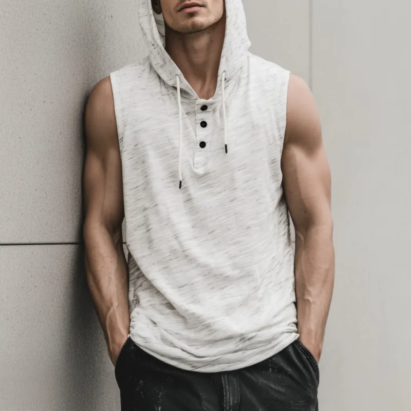 Men's Casual Breathable Cotton Hooded Henry Collar Loose Sports Tank Top MTA2007F8M sold by Manly product image thumbnail 2
