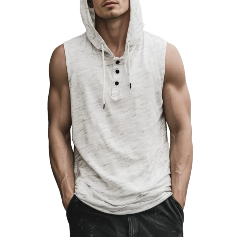 Men's Casual Breathable Cotton Hooded Henry Collar Loose Sports Tank Top MTA2007F8M sold by Manly