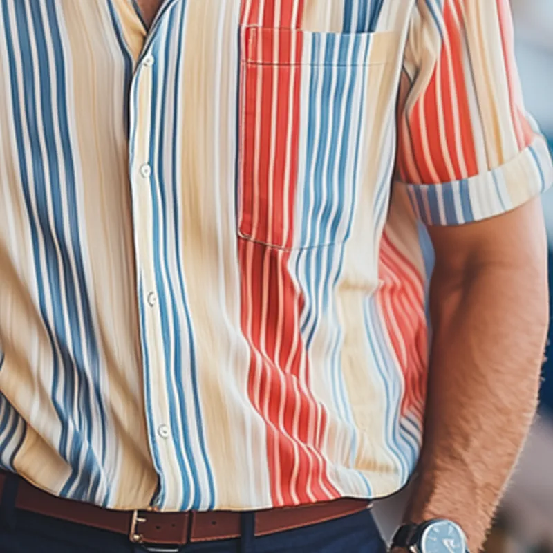 Men's Summer Classic Colorblock Striped Short Sleeve Shirt MTA2062F7U sold by Manly product image thumbnail 4