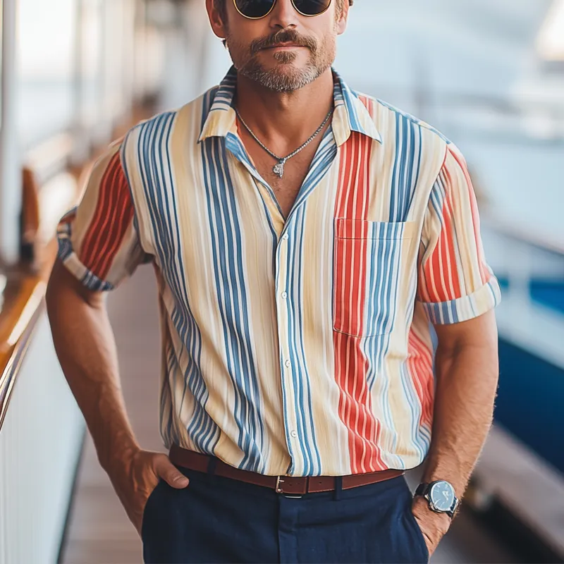 Men's Summer Classic Colorblock Striped Short Sleeve Shirt MTA2062F7U sold by Manly product image thumbnail 2