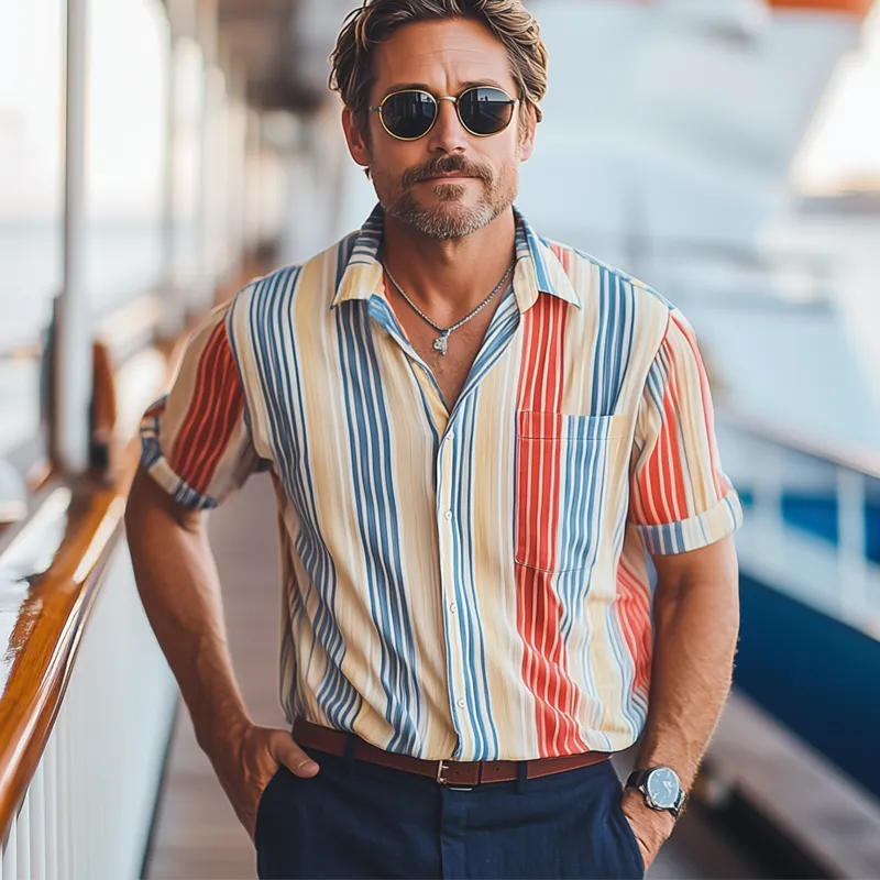 Men's Summer Classic Colorblock Striped Short Sleeve Shirt MTA2062F7U sold by Manly product image thumbnail 3