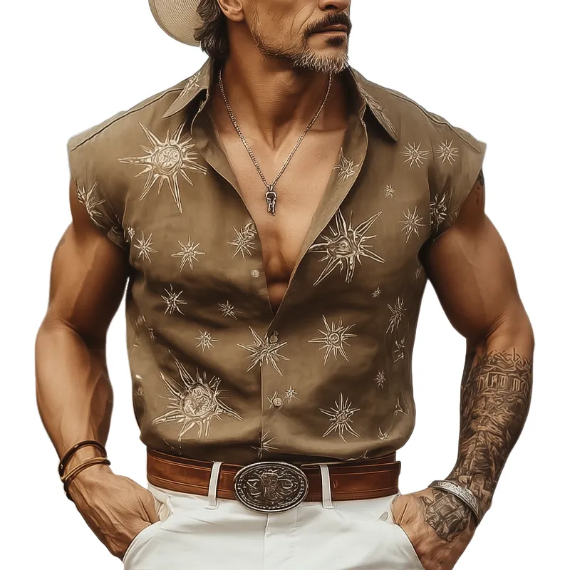 Men's Summer Beach Print Sleeveless Shirt MTA1978F6U sold by Manly