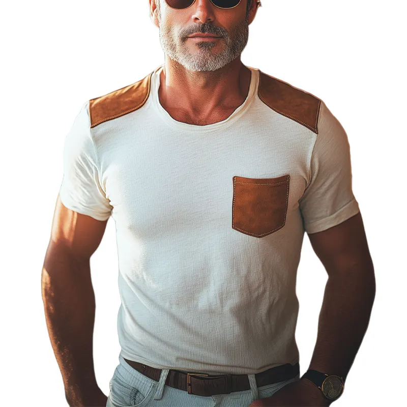 Men's Summer Classic Texture Suede Stitching Short Sleeve T-Shirt MTA2189F7U sold by Manly