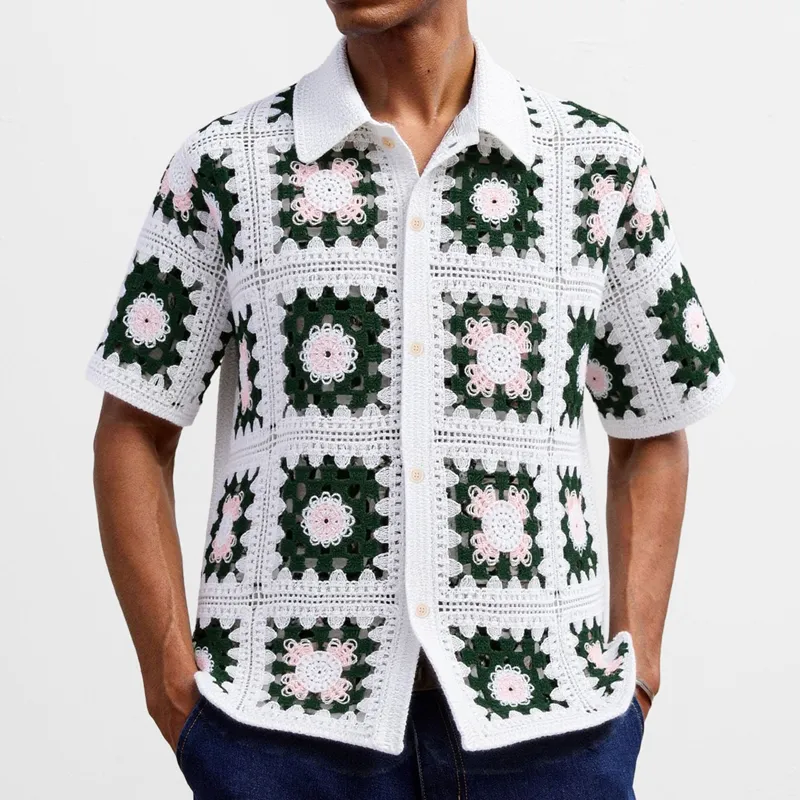 Men's Knitted Jacquard Lapel Short-Sleeved Shirt MTA2136F6X sold by Manly product image thumbnail 2