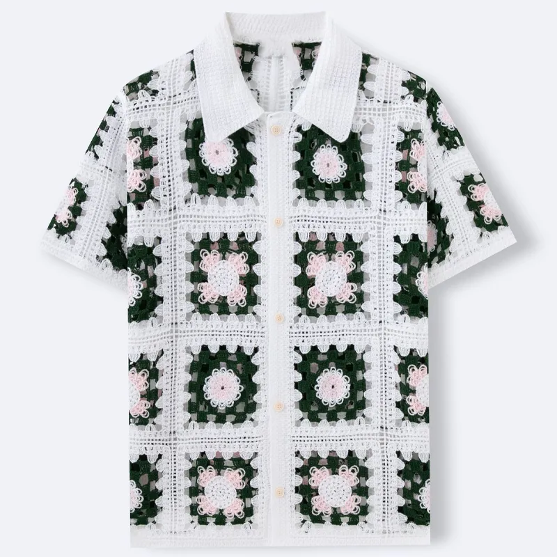 Men's Knitted Jacquard Lapel Short-Sleeved Shirt MTA2136F6X sold by Manly product image thumbnail 5