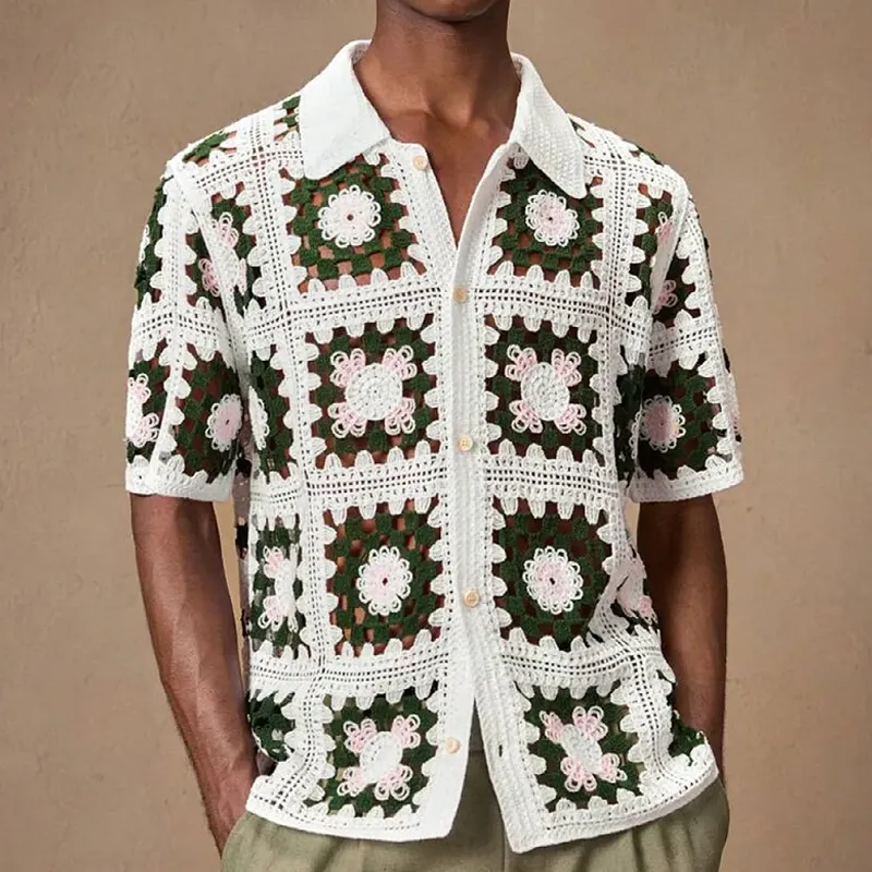 Men's Knitted Jacquard Lapel Short-Sleeved Shirt MTA2136F6X sold by Manly product image thumbnail 3