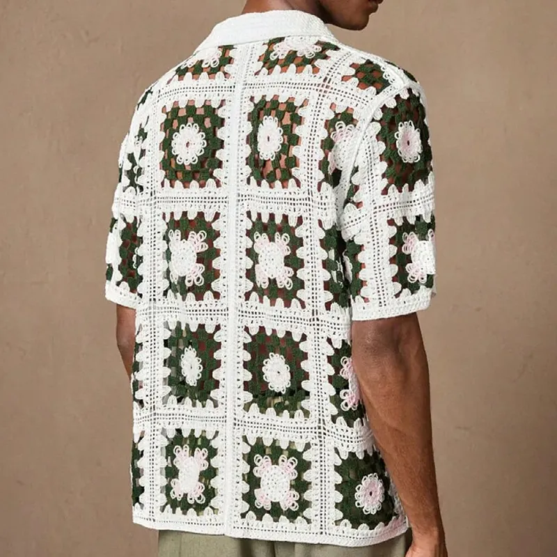 Men's Knitted Jacquard Lapel Short-Sleeved Shirt MTA2136F6X sold by Manly product image thumbnail 4