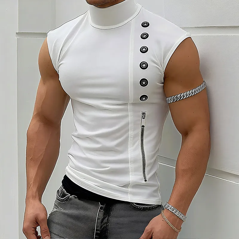 Men's Zip Decor Solid High Collar Sleeveless Tank Top MTA2169F6Z sold by Manly product image thumbnail 2
