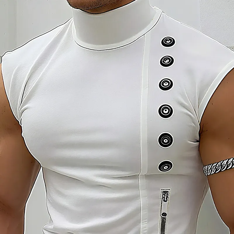 Men's Zip Decor Solid High Collar Sleeveless Tank Top MTA2169F6Z sold by Manly product image thumbnail 3