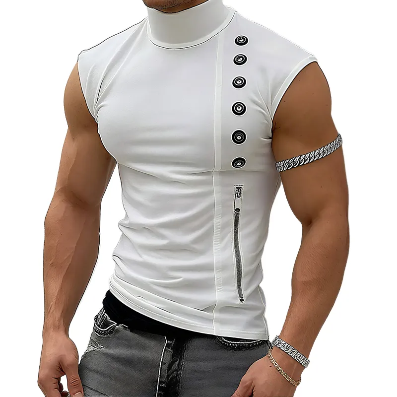 Men's Zip Decor Solid High Collar Sleeveless Tank Top MTA2169F6Z sold by Manly