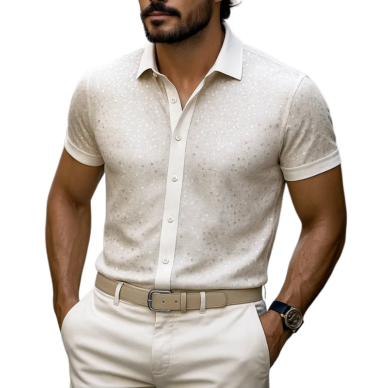 Men's Sequin Lapel Short Sleeve Shirt MTA2364F1Z sold by Manly