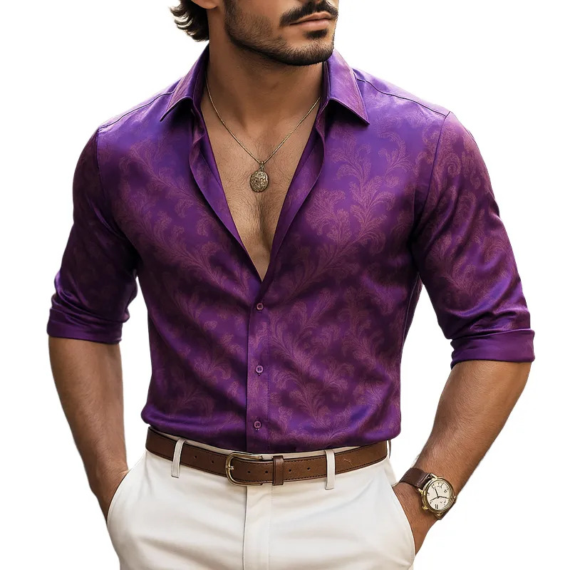 Men's Satin Print Lapel Long Sleeve Shirt MTA2302F3Z sold by Manly